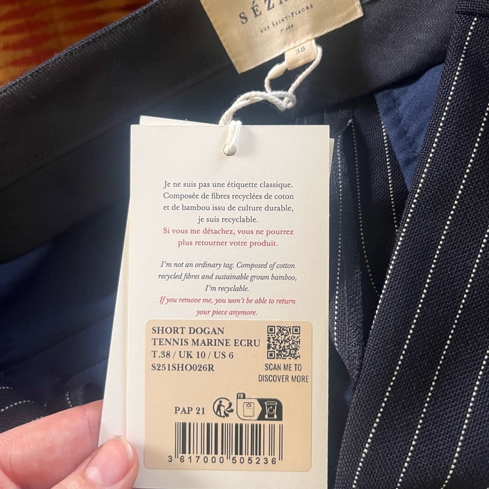 Sezane Navy Striped High Waist Shorts - Picture 4 of 5